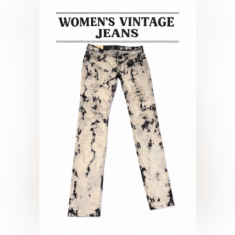 Womenās Vintage Tie Dye Distressed Jeans Size 30 Y2K Grunge Skinny Denim